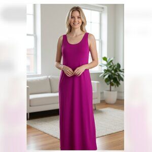 NWT LOFT RIBBED MAXI DRESS SIDE SLIT IN FUCHSIA LARGE